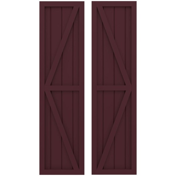 Ekena Millwork Americraft 4-Board Wood 2 Equal Panel Frmd Board-n-Batten Shutters w/Dbl Z-Bar, ARW102BF414X74WRH, PR ARW102BF414X74WRH - main